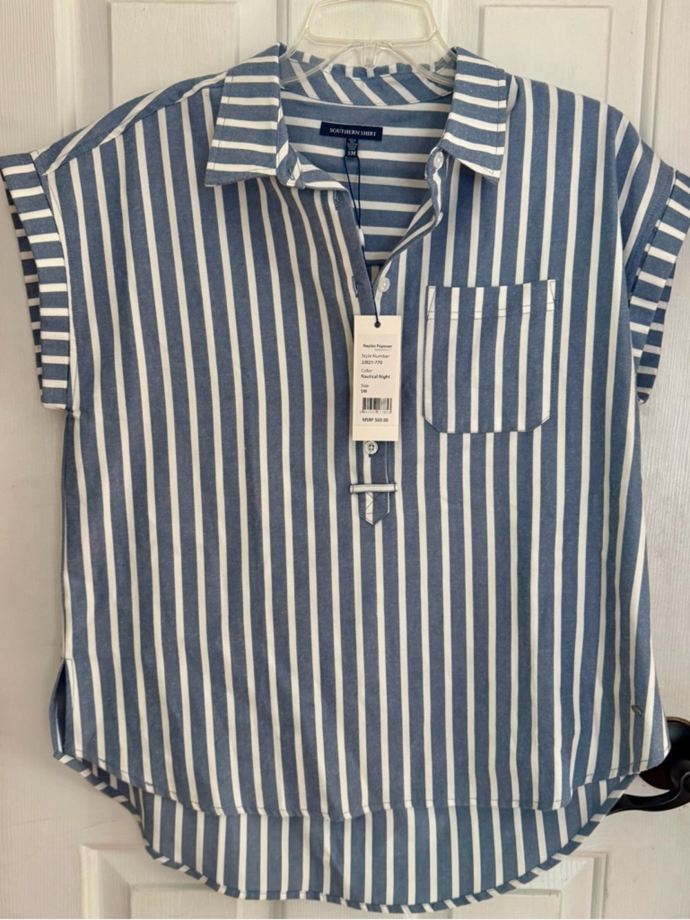 SOUTHERN SHIRT CO. Blue and white stripe,  Naples Popover! Color: Nautical Night